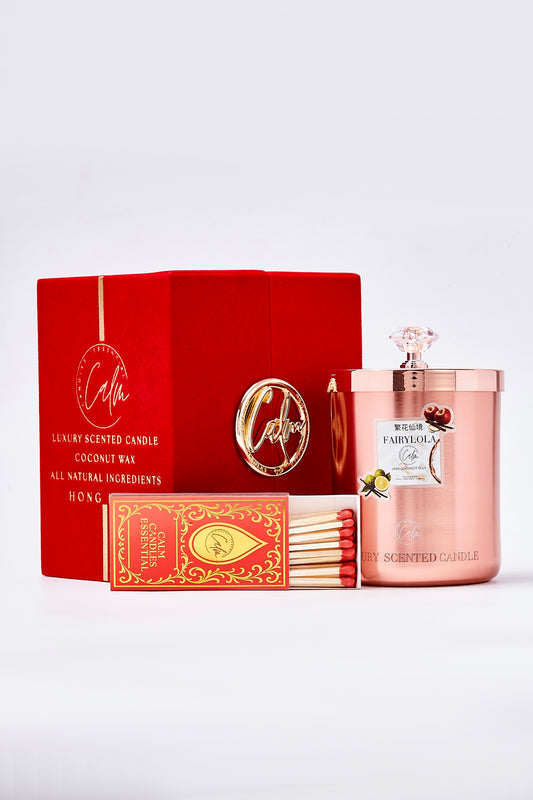 Calm Candles Essential – Fairylola Rose Gold Velvet Collection | Made with Premium Coconut Wax & Cherry Wooden Wick
