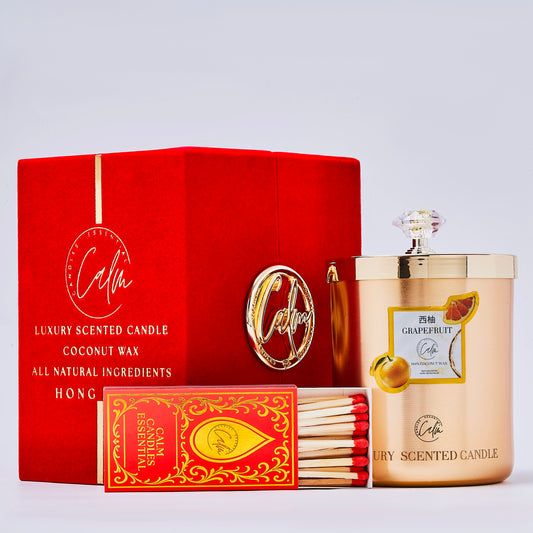 Calm Candles Essential – Grapefruit Gold Velvet Collection  | Made with Premium Coconut Wax & Cherry Wooden Wick