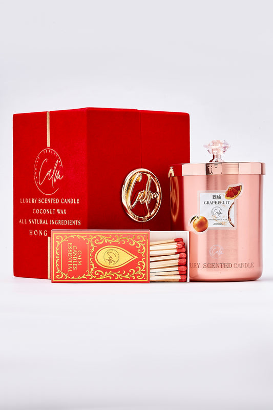 Calm Candles Essential – Grapefruit Rose Gold Velvet Collection |  Made with Premium Coconut Wax & Cherry Wooden Wick