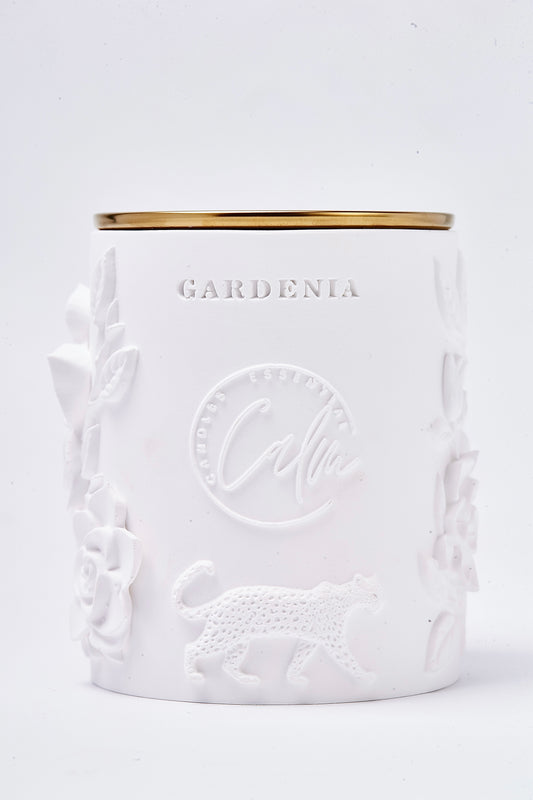 Gardenia Scented Coconut Wax Candle in Porcelain Jar – 8oz infused with gardenia Botanical Vegan Candle with Wood Wick | Calm Candles Essential