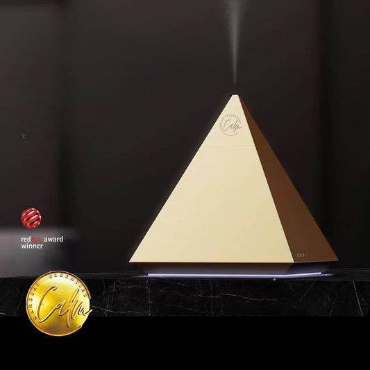 Gold Matte Ultrasonic Pyramid Aroma Diffuser – Red Dot Award-Winning Design | App-Controlled LED & Free 150 ml Oil