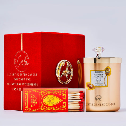 Calm Candles Essential – Caramel Cupcake Gold Velvet Collection | Made with Premium Coconut Wax & Cherry Wooden Wick