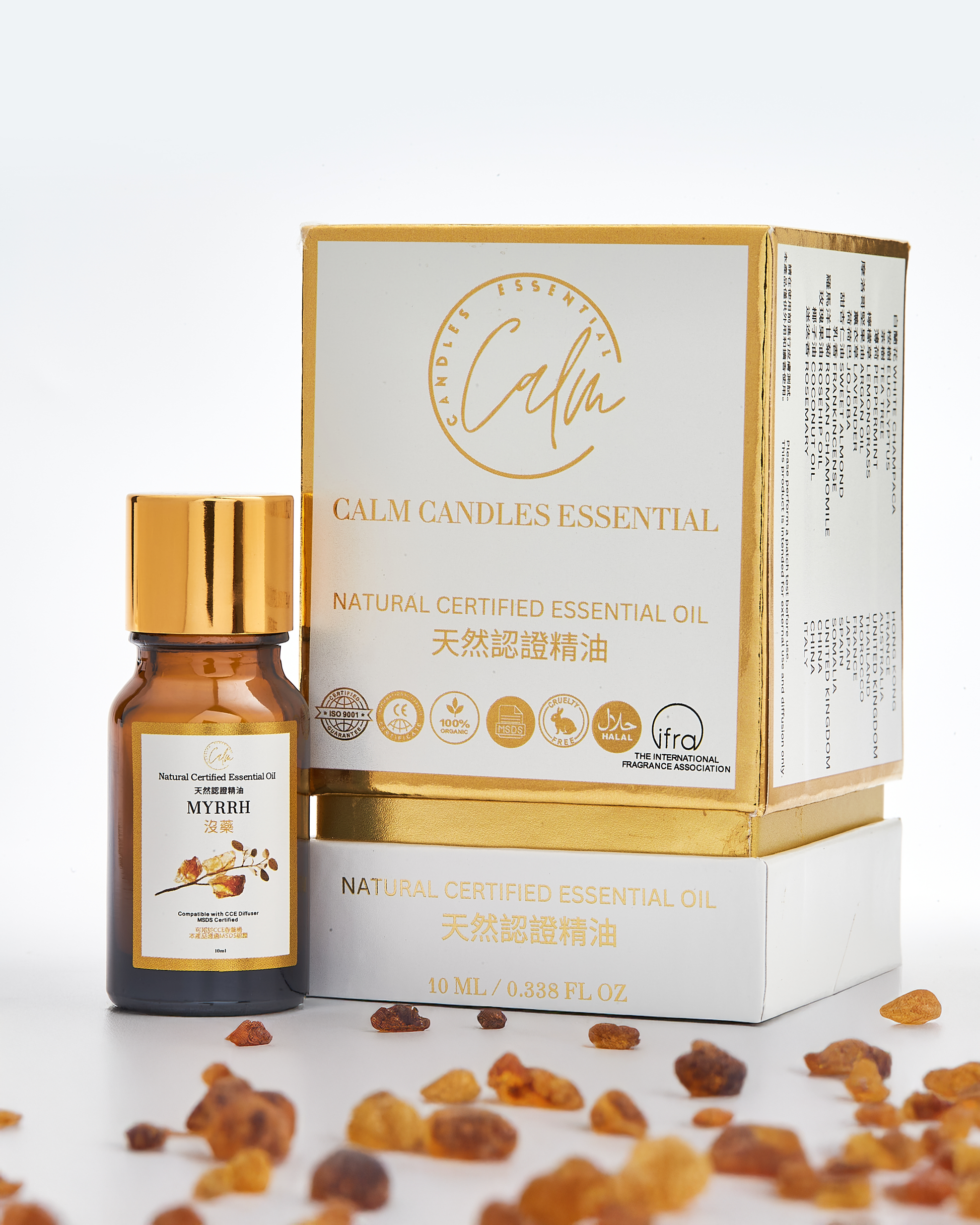 Calm Candles Essential - Myrrh Certified Organic, Undiluted, Natural Essential Oil - Soothing, Healing & Purifying Aromatherapy - Enhance Skin Health & Overall Well-Being - 10ml