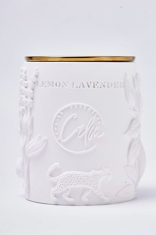 Lemon Lavender Scented Coconut Wax Candle in Porcelain Jar – 8oz infused with lemon and lavender Vegan Candle with Wood Wick | Calm Candles Essential