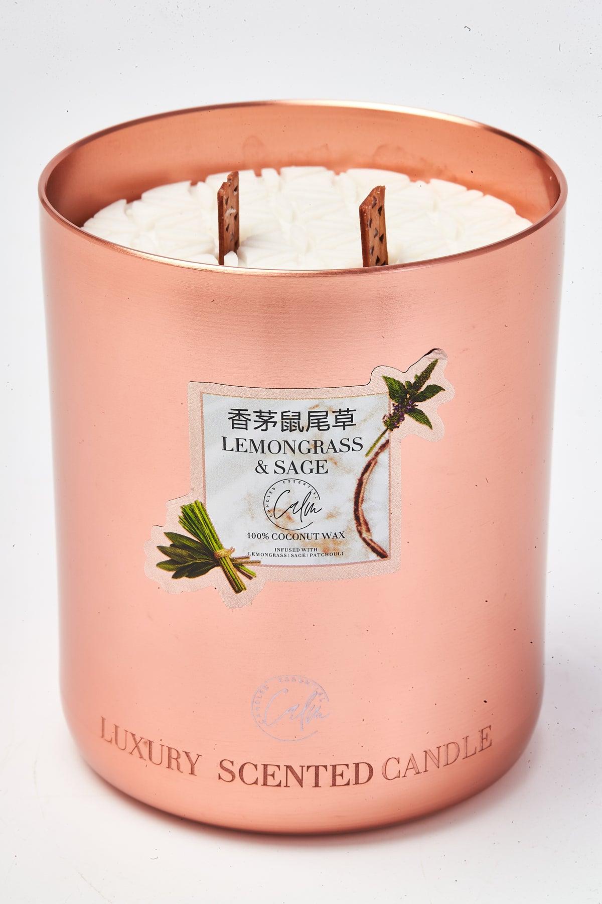 檸檬草鼠尾草玫瑰金屬蠟燭系列 | 以優質椰子蠟和櫻桃木燭芯製成 燃燒時間長達 60 小時以上 - Calm Candles Essential