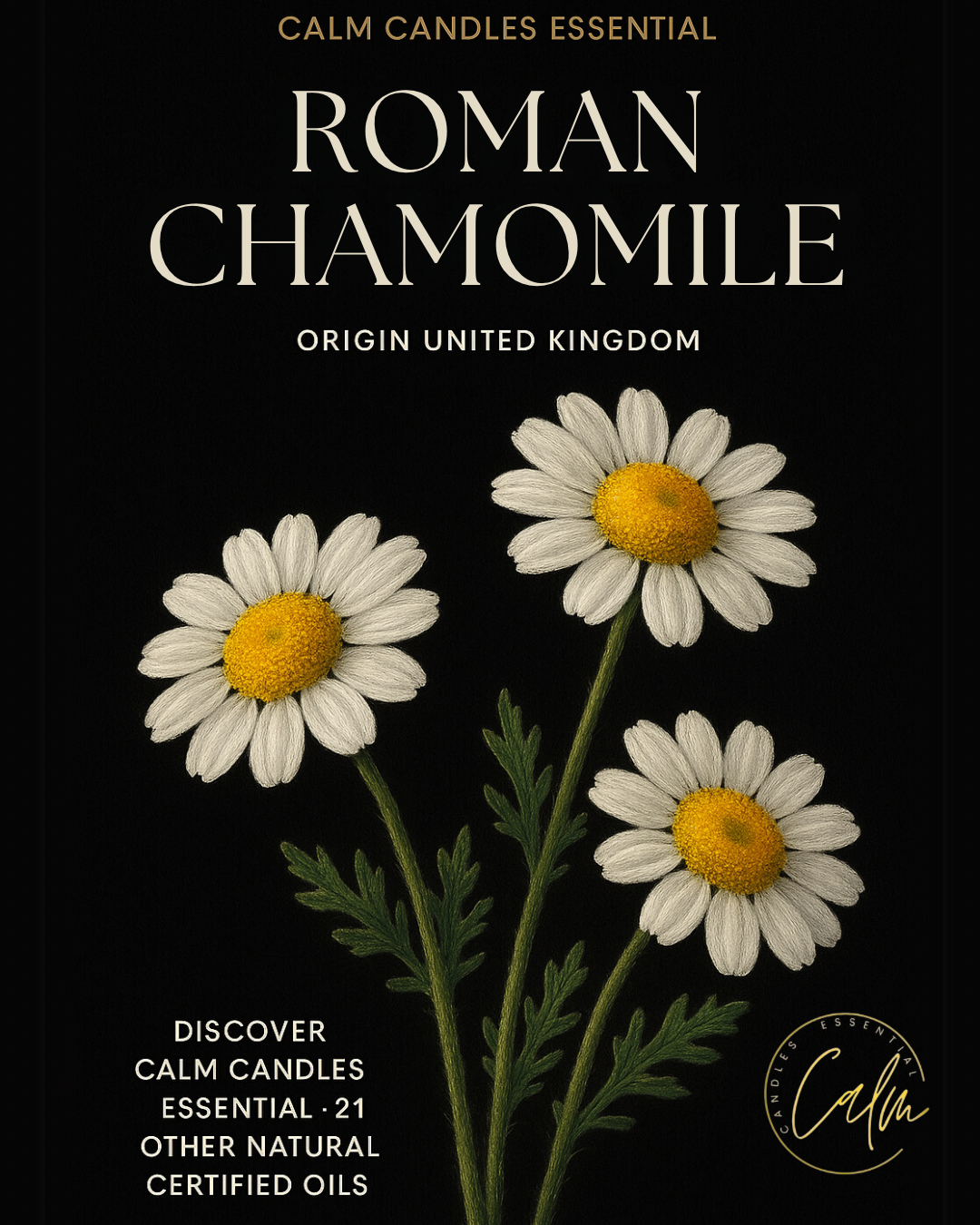 Calm Candles Essential - Roman Chamomile Certified Organic, Undiluted, Natural Essential Oil - Soothing, Relaxing & Healing Aromatherapy - Enhance Well-Being & Respiratory Health - 10ml