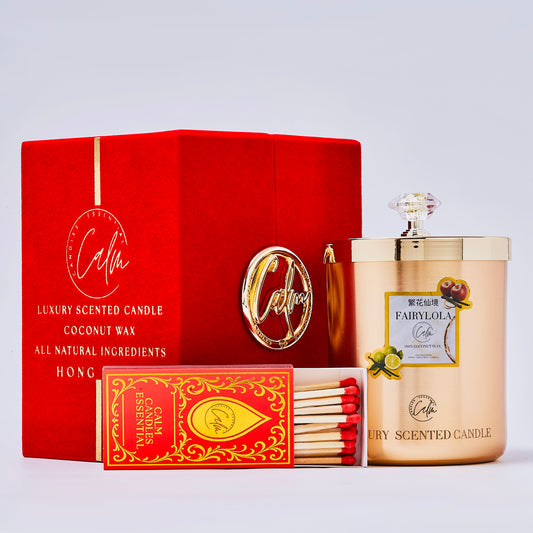Calm Candles Essential –  Fairylola Gold Metal Velvet Collection | Made with Premium Coconut Wax & Cherry Wooden Wick