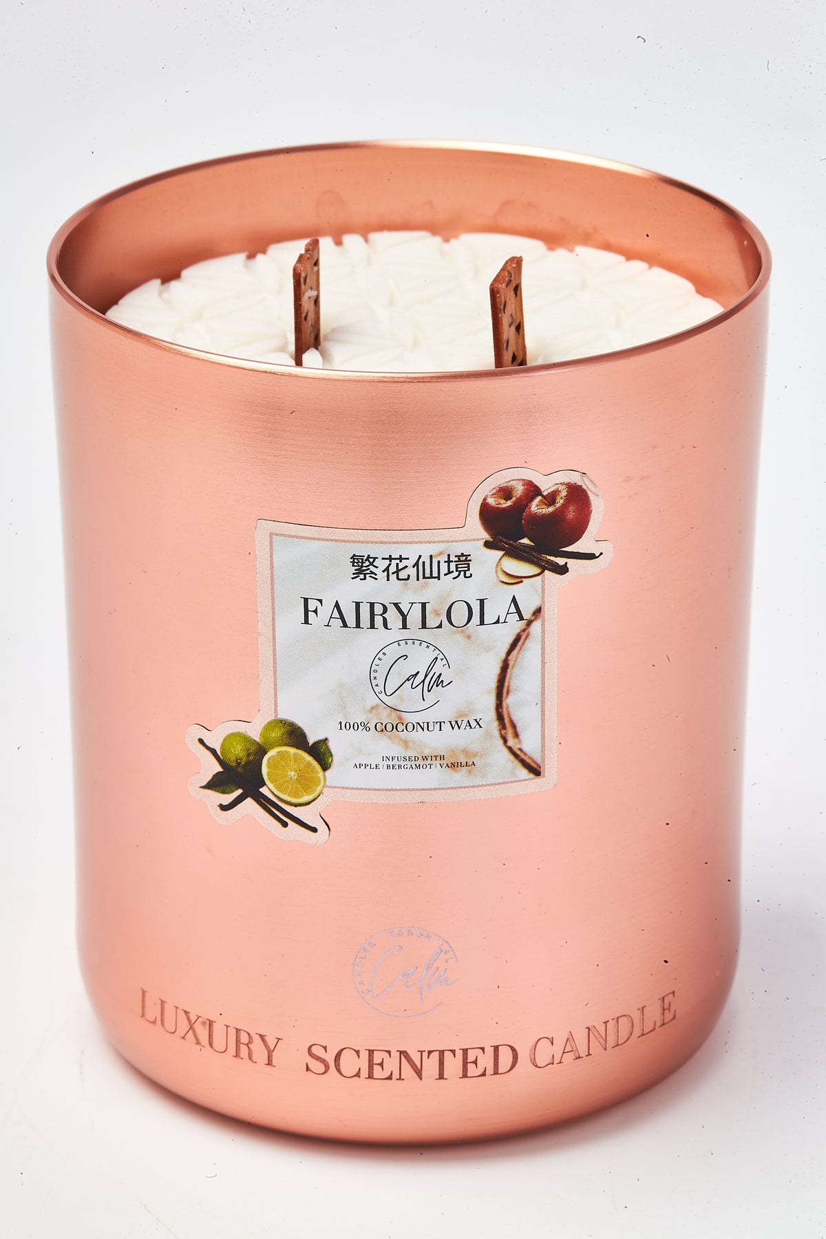 Fairylola 玫瑰金屬蠟燭系列 | 以優質椰子蠟及櫻桃木燭芯製成,燃燒時間長達 60+ 小時 - 舒緩精油蠟燭