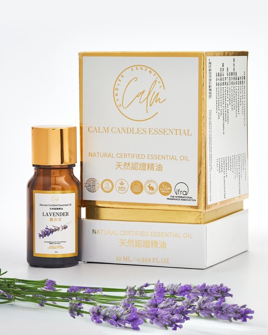 Calm Candles Essential - Organic IFRA Certified Lavender Essential Oil - 100% Pure Natural for Aromatherapy Diffuser for Diffuser, Aromatherapy, Hair Care, Skin Care, Sleep. (10mL)