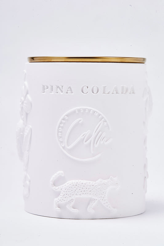 Piña colada Scented Coconut Wax Candle in Porcelain Jar – 8oz Neroli, pineapple, coconut Vegan Candle with Wood Wick | Calm Candles Essential