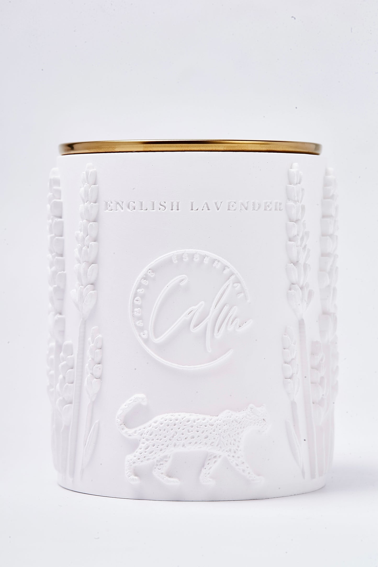 English Lavender Scented Coconut Wax Candle in Porcelain Jar – 8oz infused with lavender, patchouli, fougere Botanical Vegan Candle with Wood Wick | Calm Candles Essential
