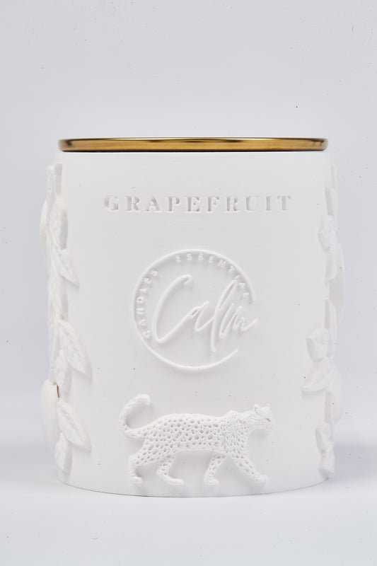 Grapefruit Scented Coconut Wax Candle in Porcelain Jar – 8oz Grapefruit Botanical Vegan Candle with Wood Wick | Calm Candles Essential