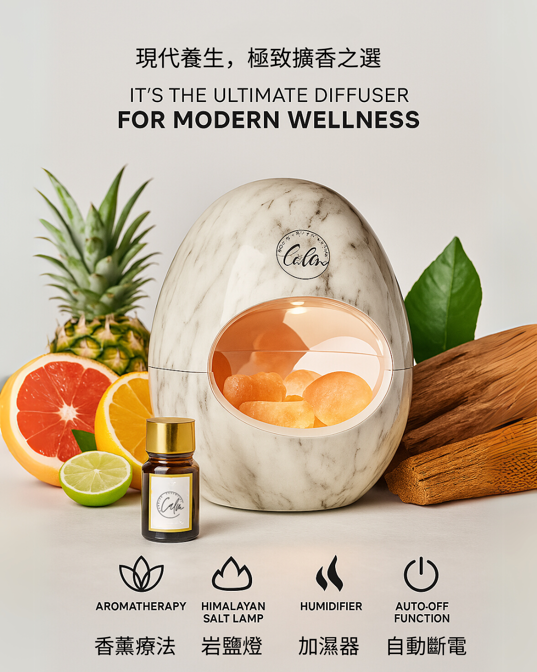 Calm Candles Essential - 3-in-1 Oil Night Light Diffuser Ionic 100% Pure Himalayan Rock Therapy Rock Lamp 250ml water capacity Auto-Off with for Home Living Room Bedroom