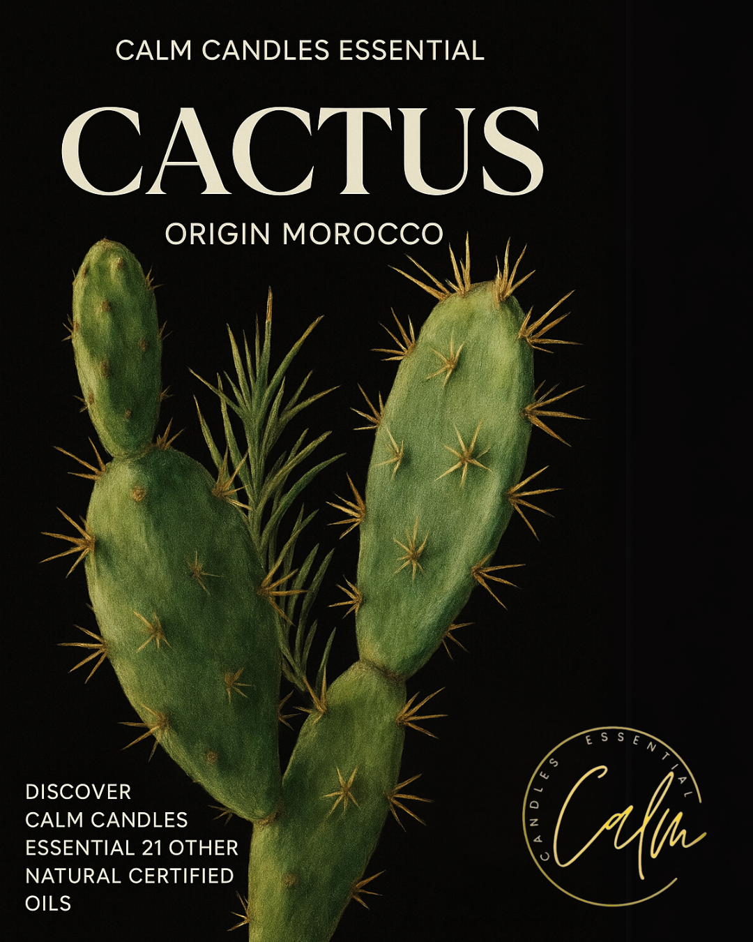 Calm Candles Essential - Certified Organic Cactus  Oil, Undiluted & Natural - Nourishing, Moisturizing & Healing Aromatherapy - Enhances Skin Health & Overall Well-Being - 10ml