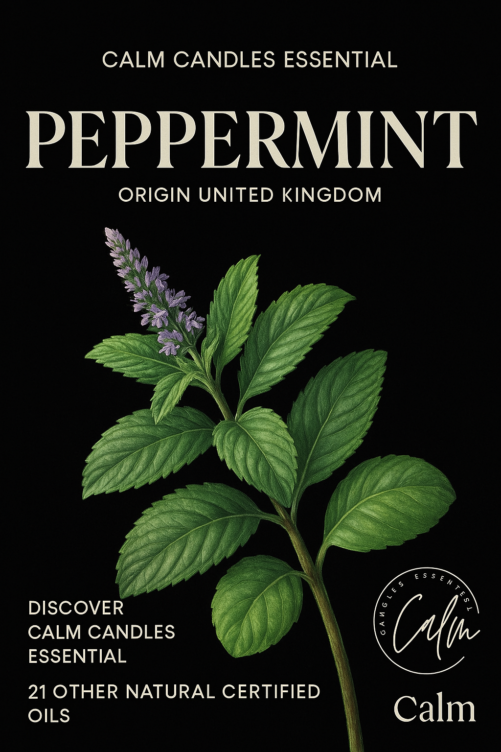 Calm Candles Essential Peppermint Essential Oil 100% Pure, IFRA Certified Organic, Undiluted, Natural Aromatherapy, for Diffusion, Skin, Hair, Therapeutic Grade 10ml