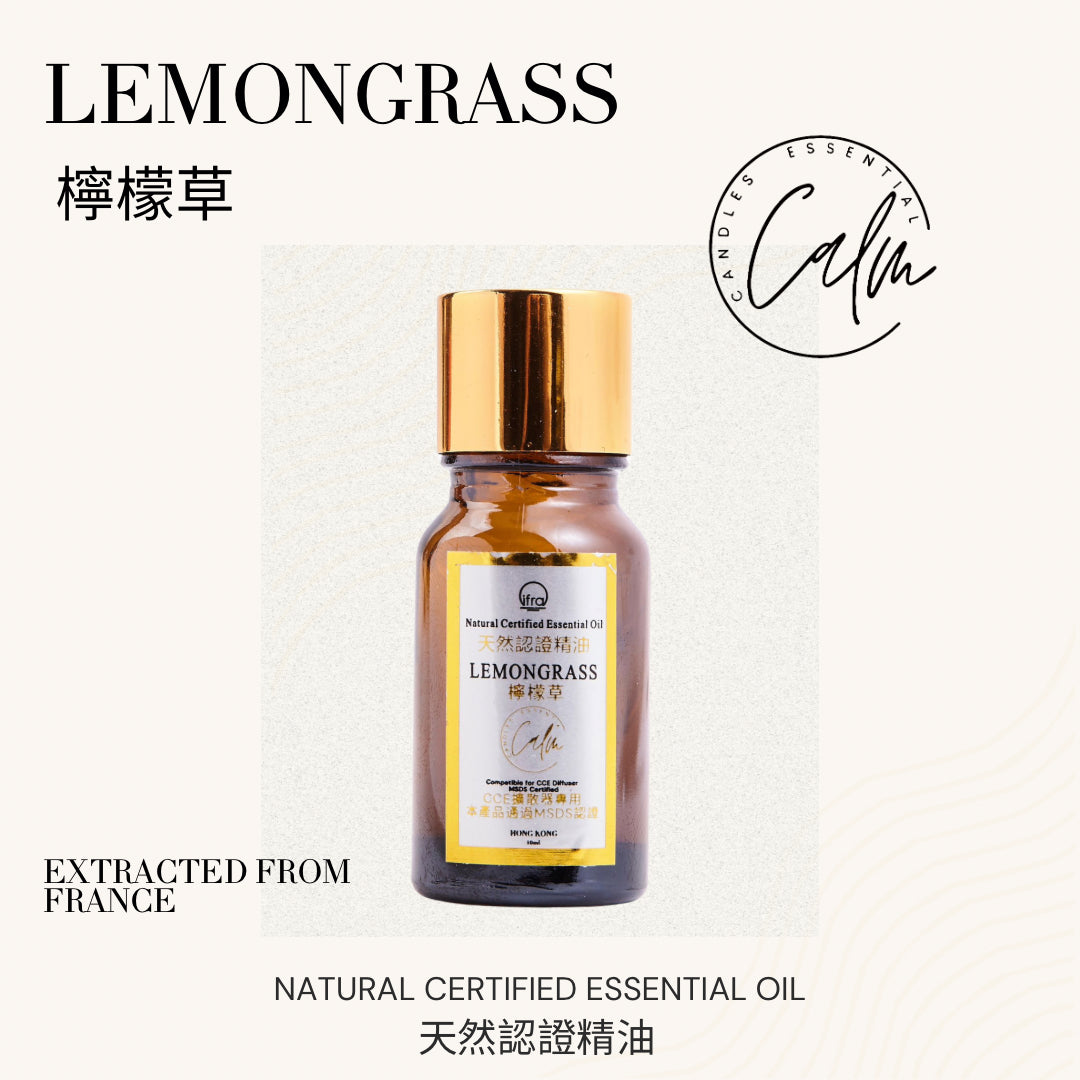 Calm Candles Essential - Lemongrass IFRA Certified Organic, Undiluted, Natural Essential Oil - Uplifting, Pure & Invigorating Aromatherapy - Revitalize Your Senses - Certified Quality for Holistic Wellness & Respiratory Support - 10ml