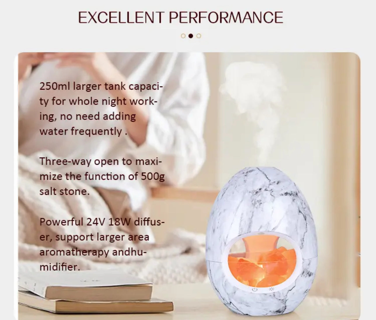Calm Candles Essential - 3-in-1 Oil Night Light Diffuser Ionic 100% Pure Himalayan Rock Therapy Rock Lamp 250ml water capacity Auto-Off with for Home Living Room Bedroom
