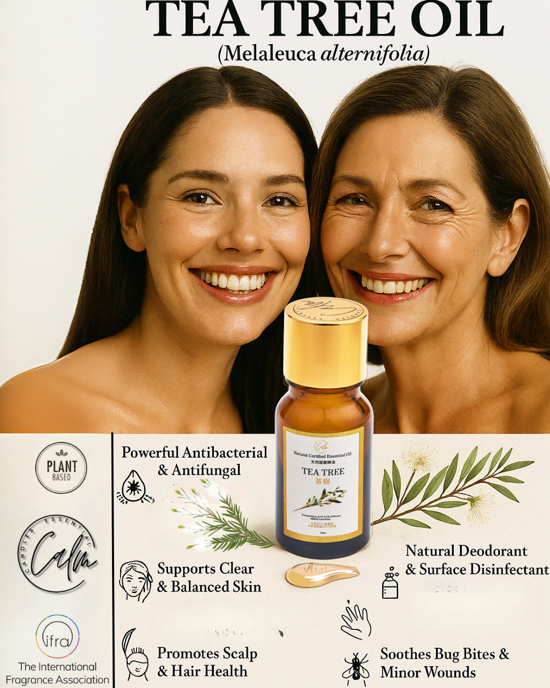 Calm Candles Essential -  Tea Tree Oil (Melaleuca) 100% Pure, IFRA Certified Organic, Undiluted, Natural Aromatherapy, Therapeutic Grade (10 mL)