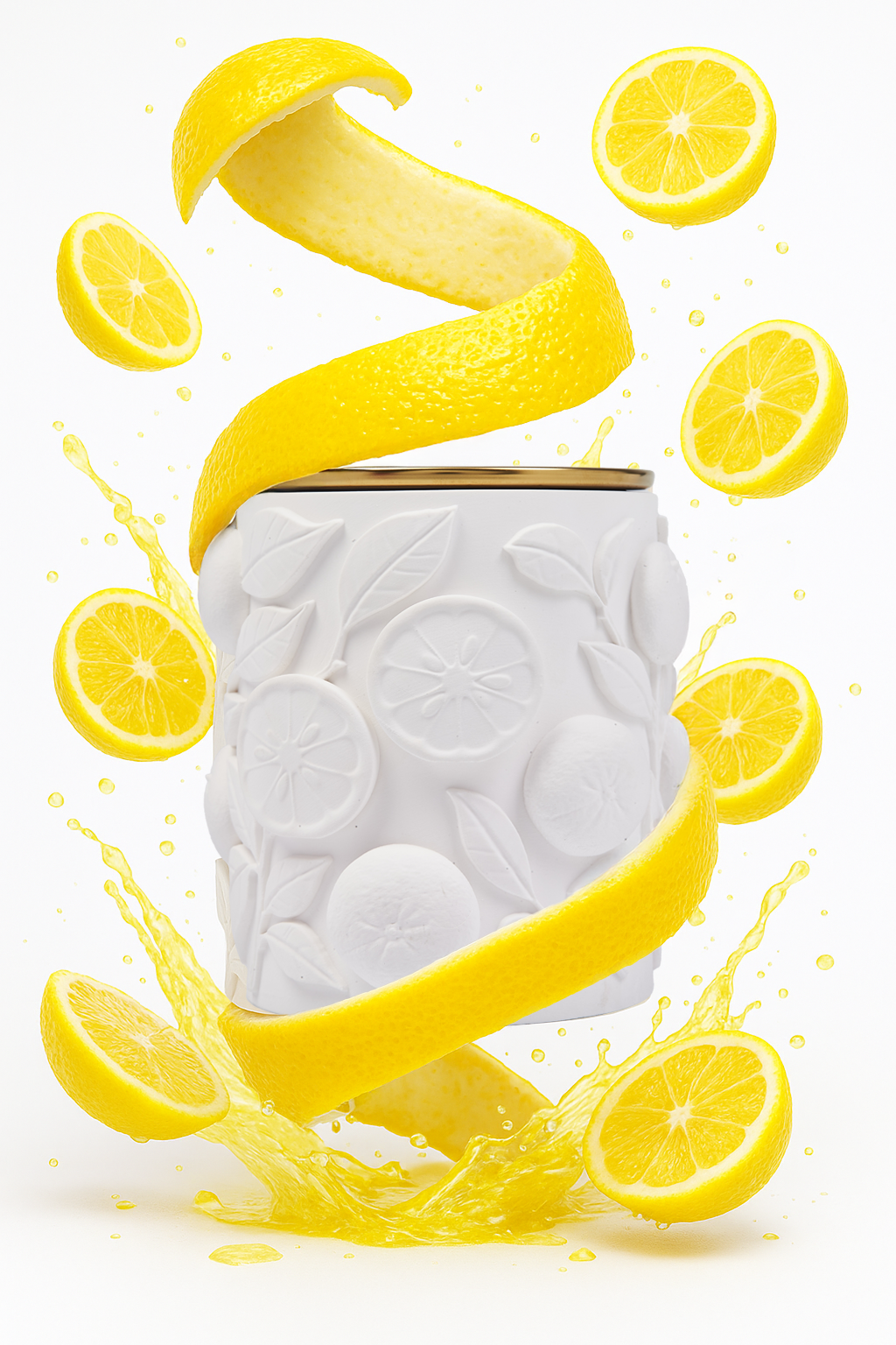Yuzu Scented Coconut Wax Candle in White Porcelain Jar – 8oz Botanical Vegan Candle with Cherry Wood Wick | Calm Candles Essential
