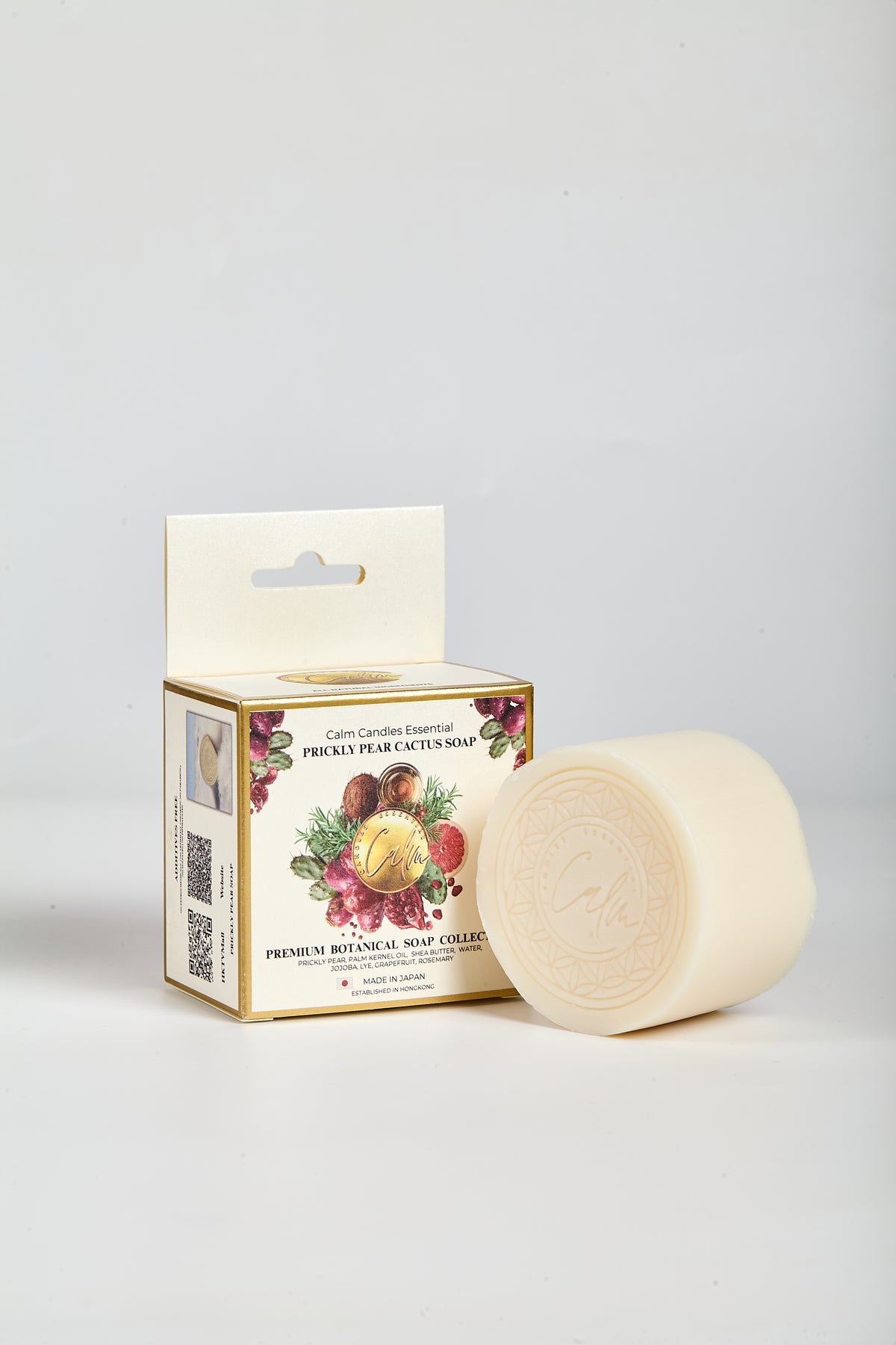 Calm Candles Essential Prickly Pear Cactus Cold-Pressed Soap, 150 g, Solid Face & Body Bar, Refreshing + Moisture-Nourishing, With Prickly Pear, Shea Butter, Jojoba Oil, Grapefruit & Rosemary, Made in Japan