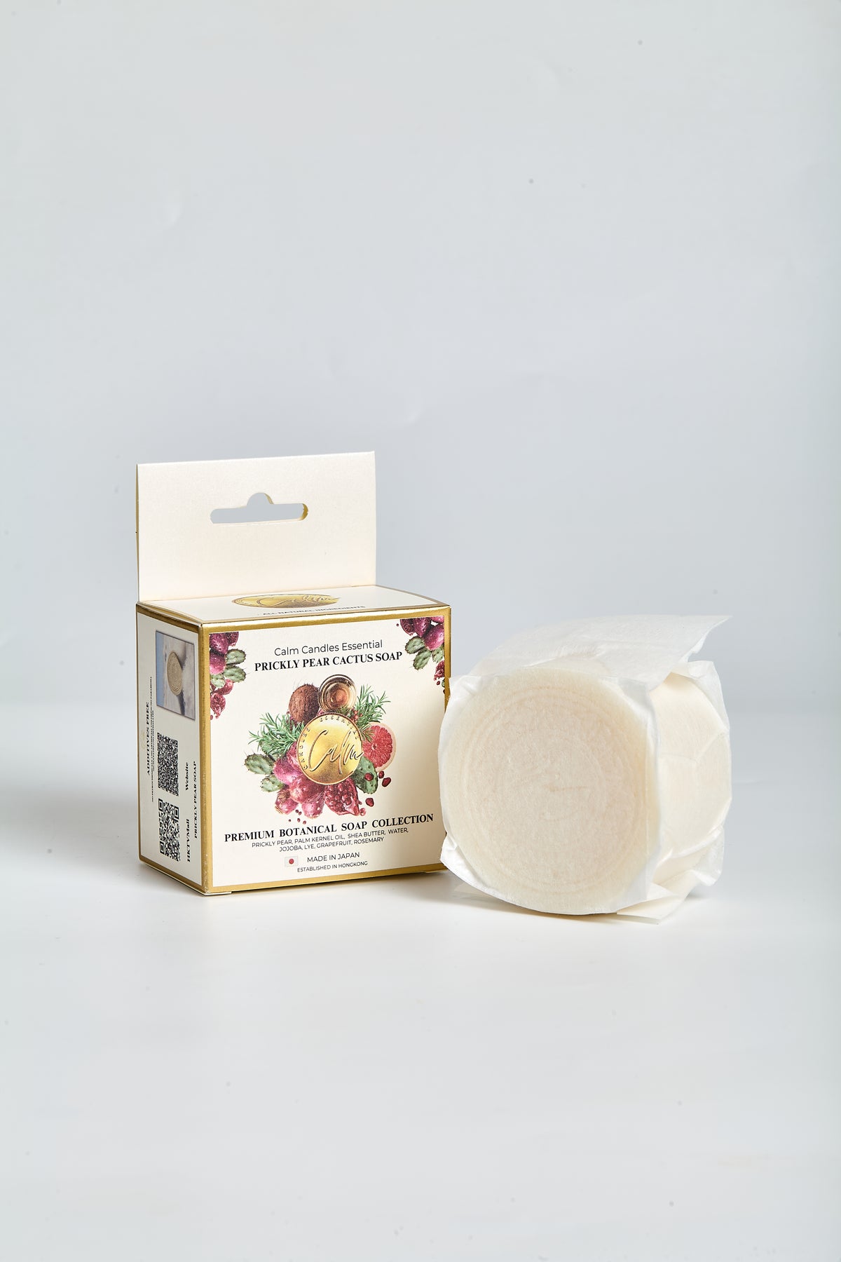 Calm Candles Essential Prickly Pear Cactus Cold-Pressed Soap, 150 g, Solid Face & Body Bar, Refreshing + Moisture-Nourishing, With Prickly Pear, Shea Butter, Jojoba Oil, Grapefruit & Rosemary, Made in Japan