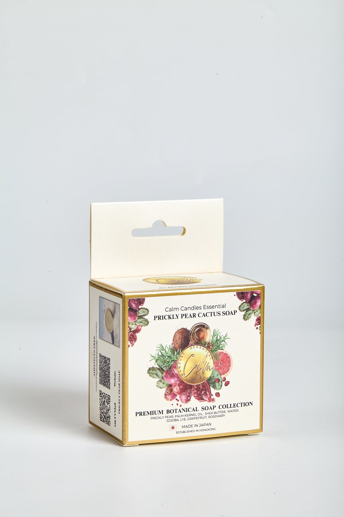 Calm Candles Essential Prickly Pear Cactus Cold-Pressed Soap, 150 g, Solid Face & Body Bar, Refreshing + Moisture-Nourishing, With Prickly Pear, Shea Butter, Jojoba Oil, Grapefruit & Rosemary, Made in Japan