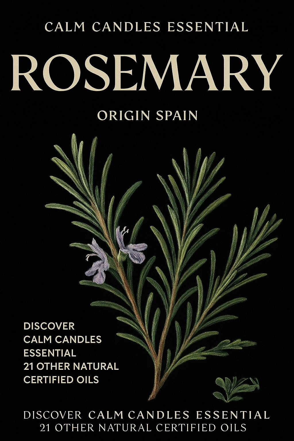 Calm Candles Essential - Certified Organic Rosemary Oil, Undiluted & Natural - Nourishing, Moisturizing & Healing Aromatherapy - Enhances Skin Health & Overall Well-Being - 10ml