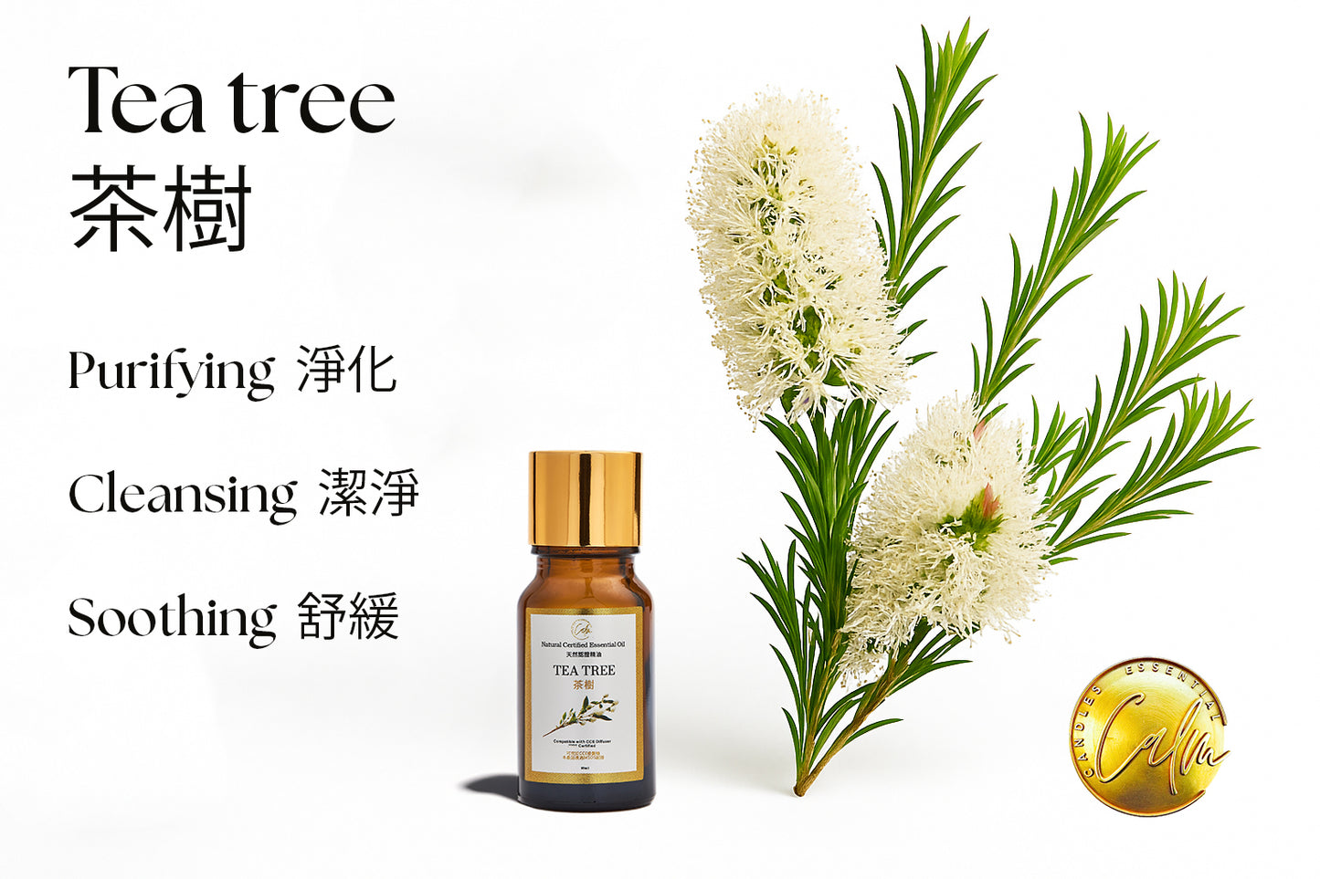 Calm Candles Essential -  Tea Tree Oil (Melaleuca) 100% Pure, IFRA Certified Organic, Undiluted, Natural Aromatherapy, Therapeutic Grade (10 mL)