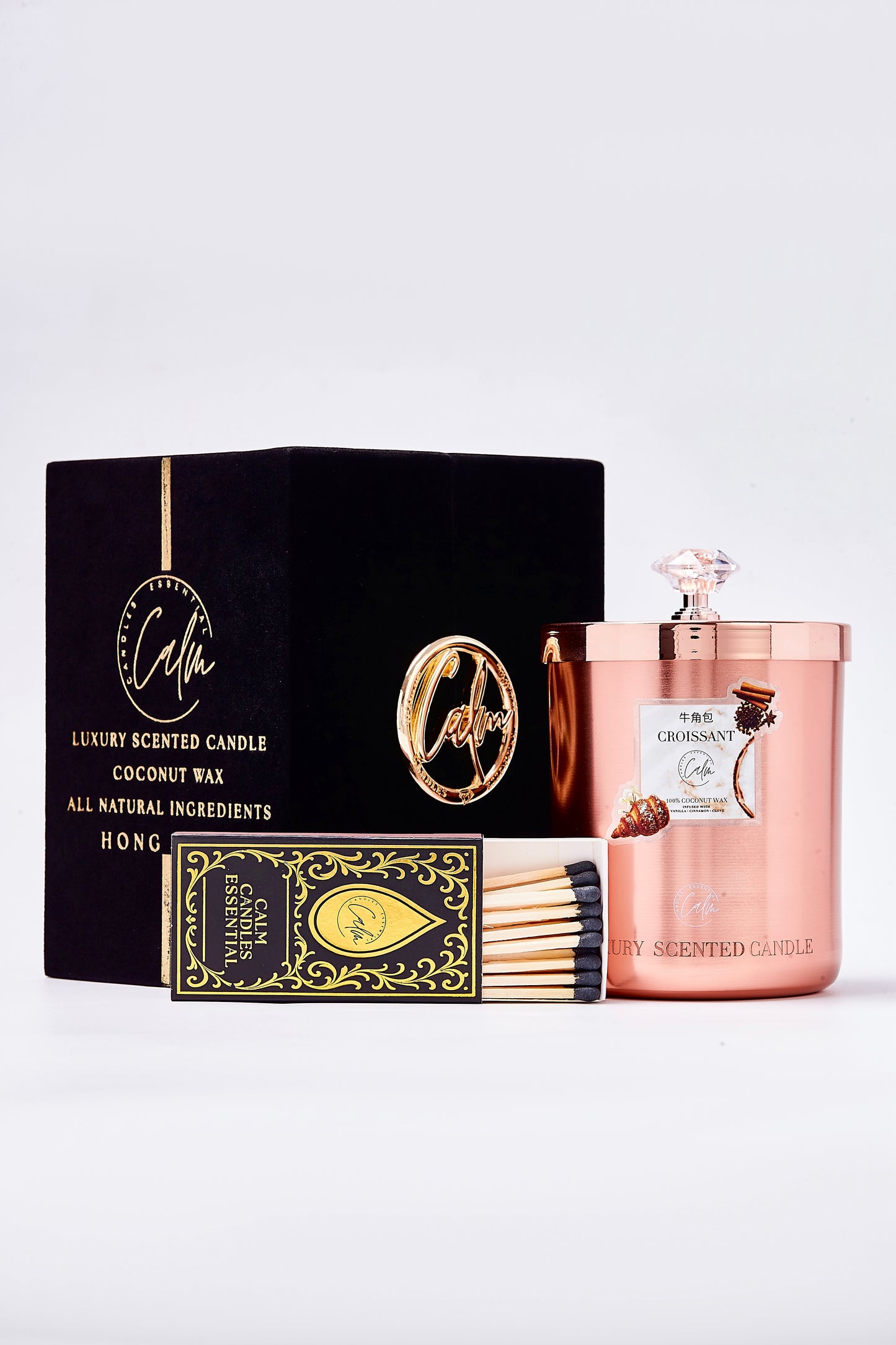 Calm Candles Essential – Croissant Rose Gold Velvet Collection (11oz / 350ml)  | Made with Premium Coconut Wax & Cherry Wooden Wick