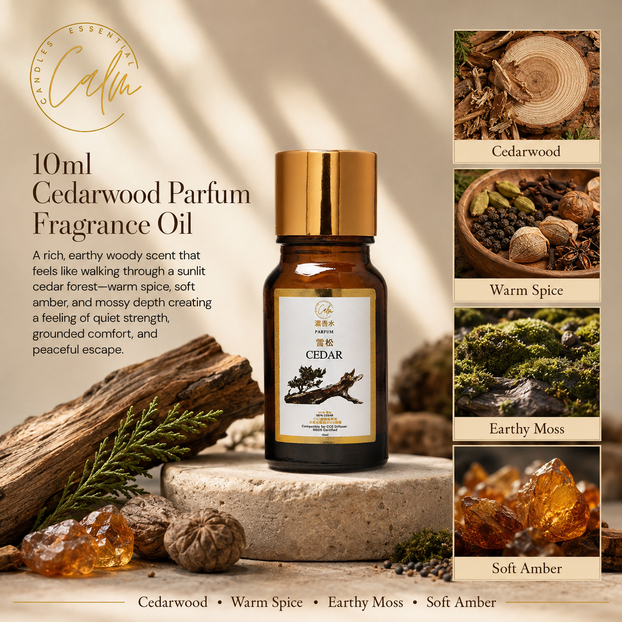 Calm Candles Essential Set – Deluxe Gift – 6 Parfum Oils for Any Diffuser + Portable 10ml Award-Winner