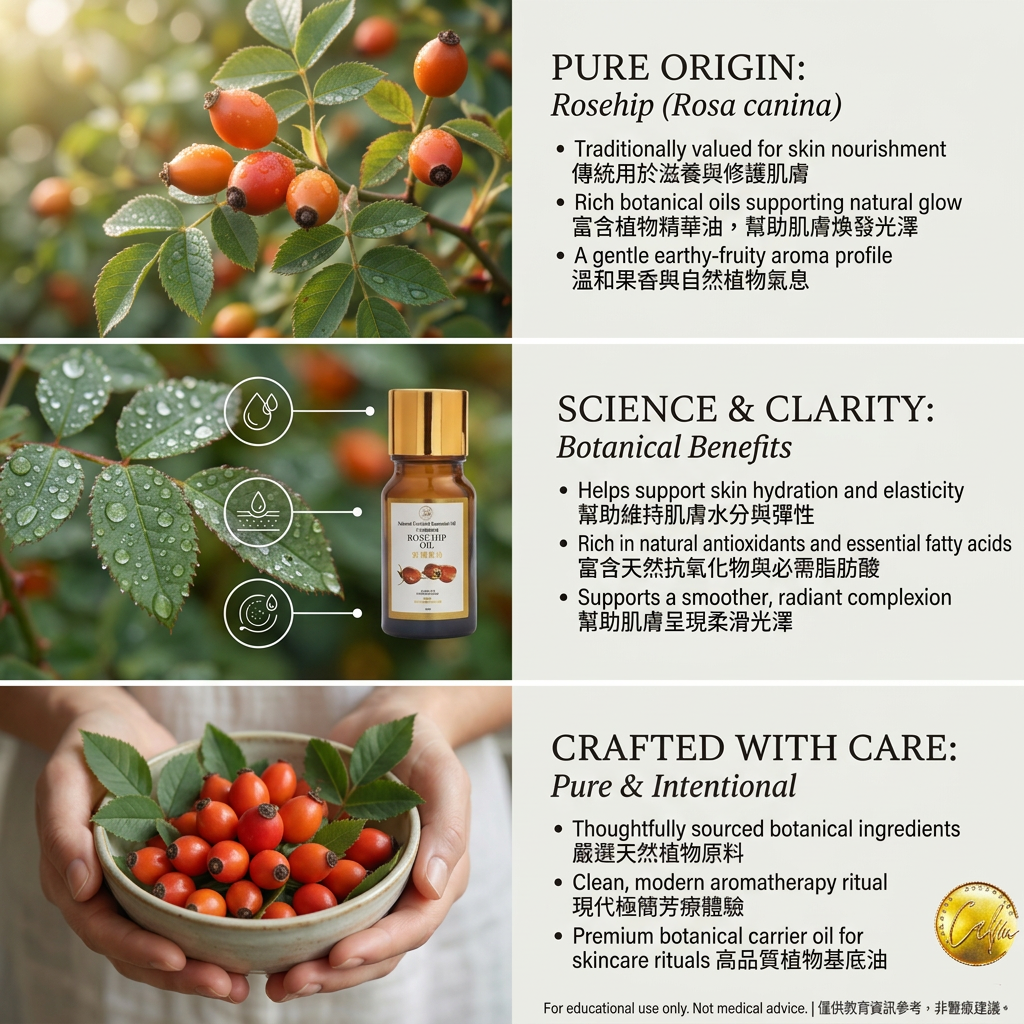 Calm Candles Essential - Rosehip Certified Organic, Undiluted, Natural Essential Oil - Healing , Pure  & Refreshing Aromatherapy - Clear Your Senses, Certified Quality for Holistic Well-Being & Respiratory Health Support - 10ml