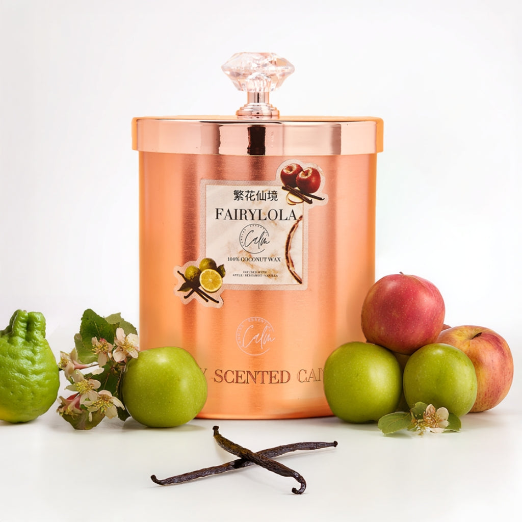 Calm Candles Essential – Fairylola Rose Gold Velvet Collection | Made with Premium Coconut Wax & Cherry Wooden Wick