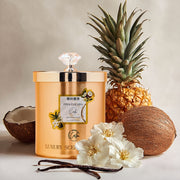 Piña Colada Gold Metall Kerzen-Kollektion | Hergestellt mit Premium-Kokoswachs & Kirschholzdocht bis zu 60+ Stunden Brenndauer – Calm Candles Essential