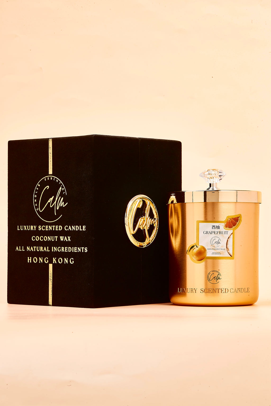 Grapefruit Gold Metal Kerzenkollektion | Hergestellt aus hochwertigem Kokoswachs & Kirschholzdocht Bis zu 60+ Stunden Brenndauer - Calm Candles Essential