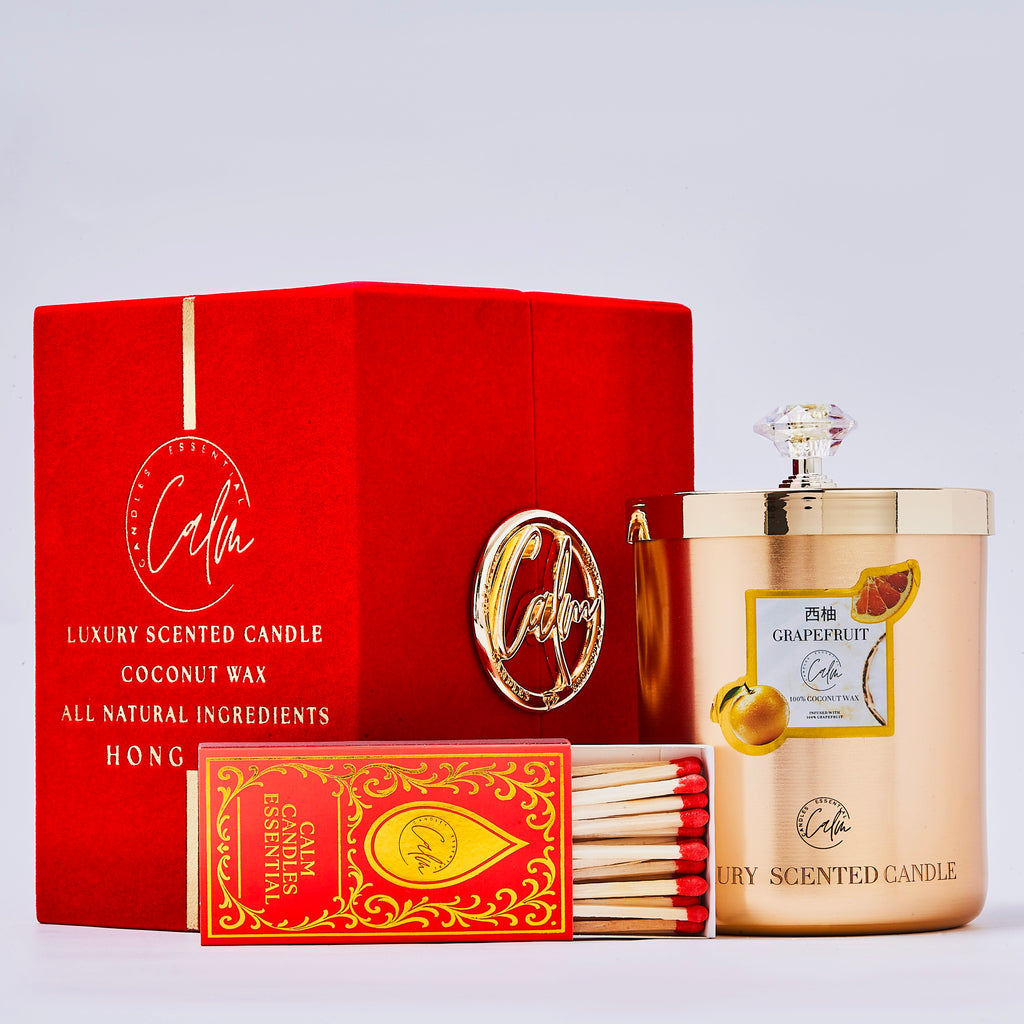Grapefruit Gold Metal Kerzenkollektion | Hergestellt aus hochwertigem Kokoswachs & Kirschholzdocht Bis zu 60+ Stunden Brenndauer - Calm Candles Essential