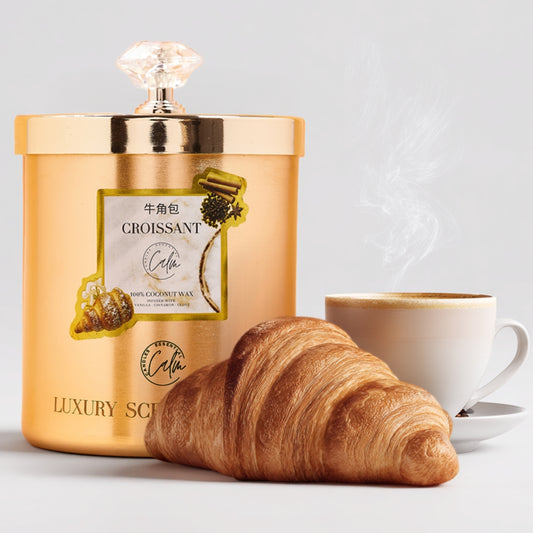 Calm Candles Essential – Croissant Gold Velvet Collection | Made with Premium Coconut Wax & Cherry Wooden Wick