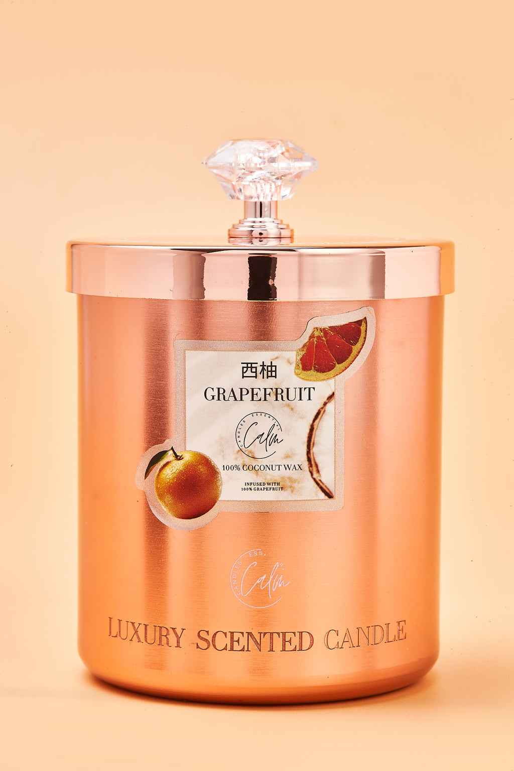 Grapefruit Roségold-Metall-Kerzenkollektion | Hergestellt aus Premium-Kokosnusswachs & Kirschholzdocht Bis zu 60+ Stunden Brenndauer - Calm Candles Essential