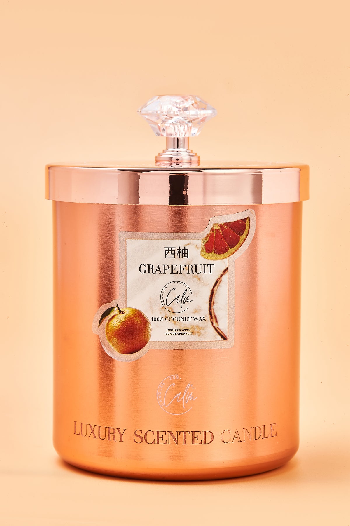 Grapefruit Roségold-Metall-Kerzenkollektion | Hergestellt aus Premium-Kokosnusswachs & Kirschholzdocht Bis zu 60+ Stunden Brenndauer - Calm Candles Essential