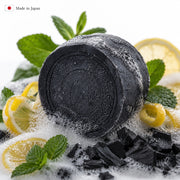 Calm Candles Essential Black Charcoal, Peppermint & Lemon Face + Body Soap – 150g | Made in Japan | Botanical Cleansing Bar with Charcoal, Peppermint & Lemon Peel