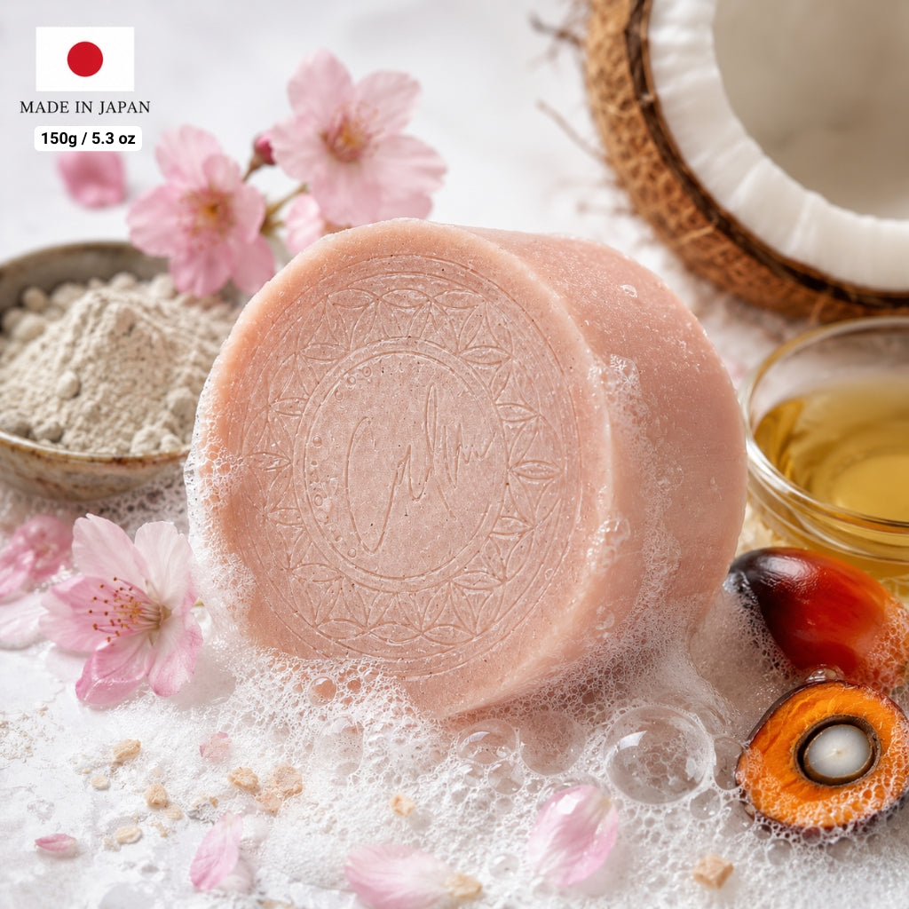 Calm Candles Essential Sakura (Cherry Leaf) Soap Bar, 150 g, Solid Face & Body Cleanser, Kaolin Clay Purifying Care, With Butylene Glycol + Prunus Yedoensis Extract, Coconut Oil & Palm Oil Base, Made in Japan
