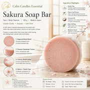 Calm Candles Essential Sakura (Cherry Leaf) Face + Body Soap – 150g | Made in Japan | Botanical Cleansing Bar with Kaolin Clay, Cherry Leaf Extract & Coconut Oil