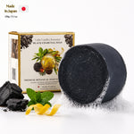 Calm Candles Essential Black Charcoal, Peppermint & Lemon Face + Body Soap – 150g | Made in Japan | Botanical Cleansing Bar with Charcoal, Peppermint & Lemon Peel