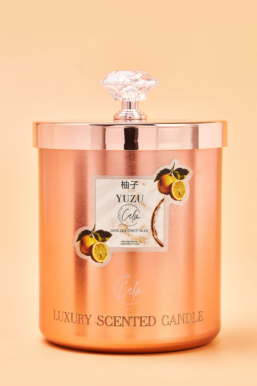 Yuzu Rose Gold Metal Kerzenkollektion | Hergestellt aus hochwertigem Kokosnusswachs & Kirschholzdocht bis zu 60+ Stunden Brenndauer - Calm Candles Essential