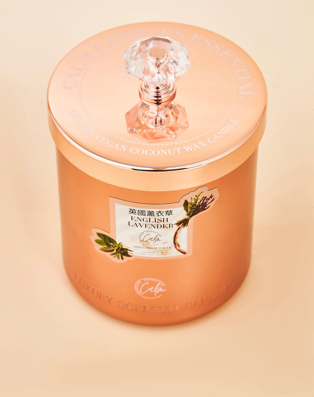 Englische Lavendel Roségold Metall Kerzenkollektion | Hergestellt mit Premium-Kokoswachs & Kirschholzdocht bis zu 60+ Stunden Brenndauer – Ruhige Kerzen Essentiell