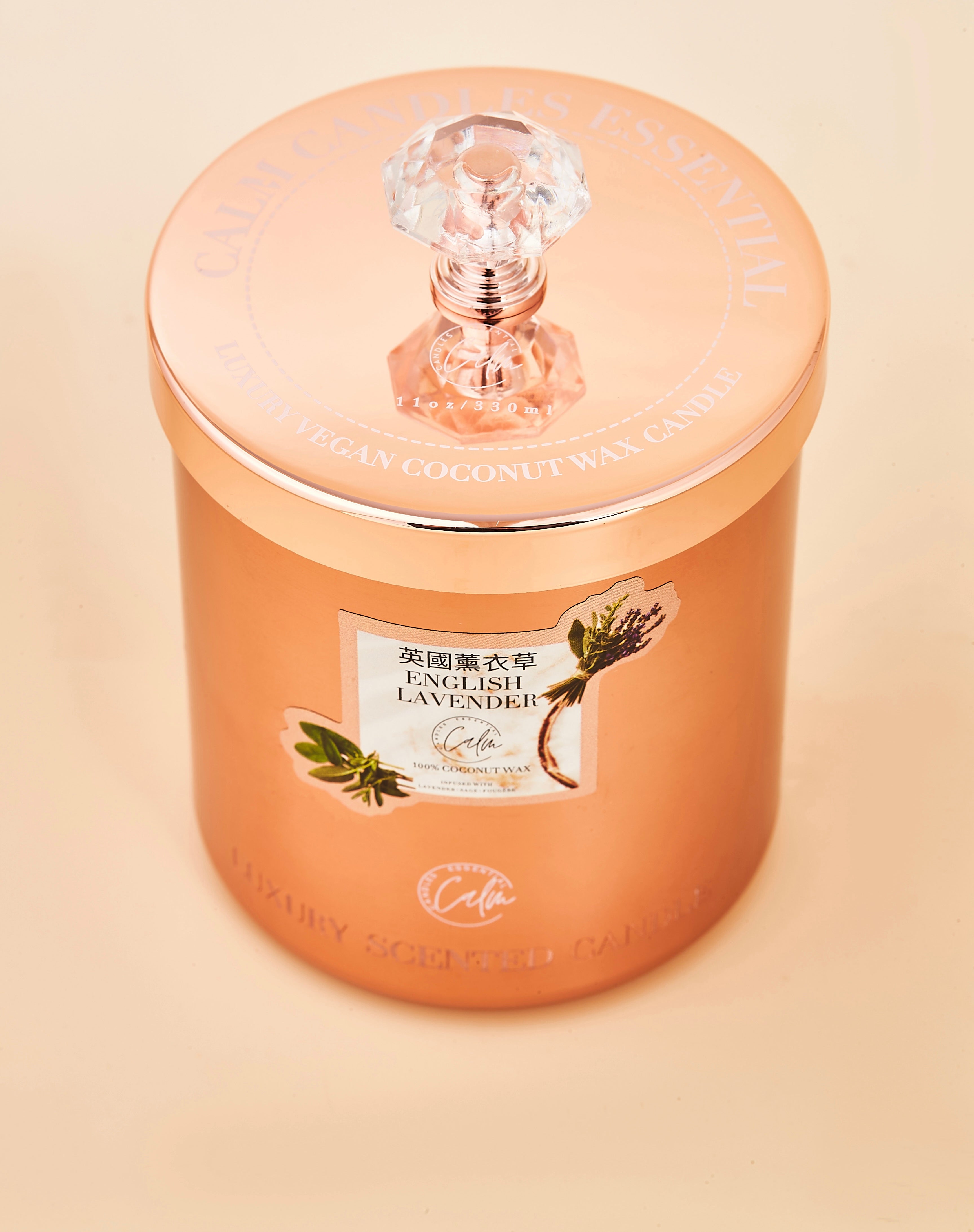 Englische Lavendel Roségold Metall Kerzenkollektion | Hergestellt mit Premium-Kokoswachs & Kirschholzdocht bis zu 60+ Stunden Brenndauer – Ruhige Kerzen Essentiell