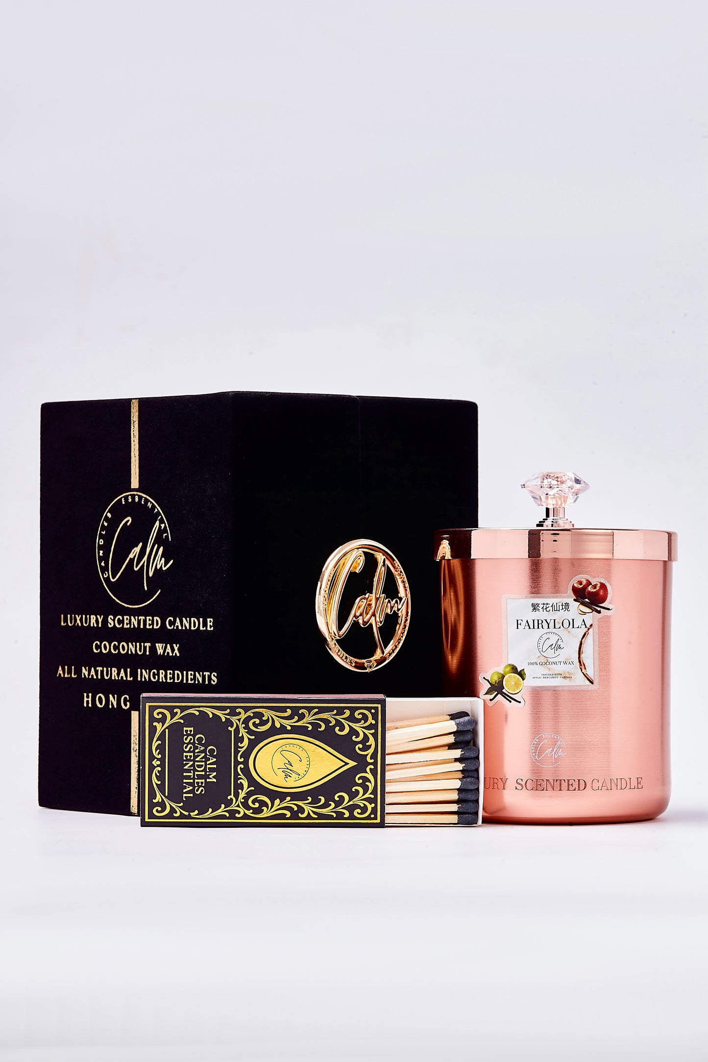Calm Candles Essential – Fairylola Rose Gold Velvet Collection | Made with Premium Coconut Wax & Cherry Wooden Wick