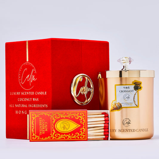 Calm Candles Essential – Croissant Gold Velvet Collection | Made with Premium Coconut Wax & Cherry Wooden Wick