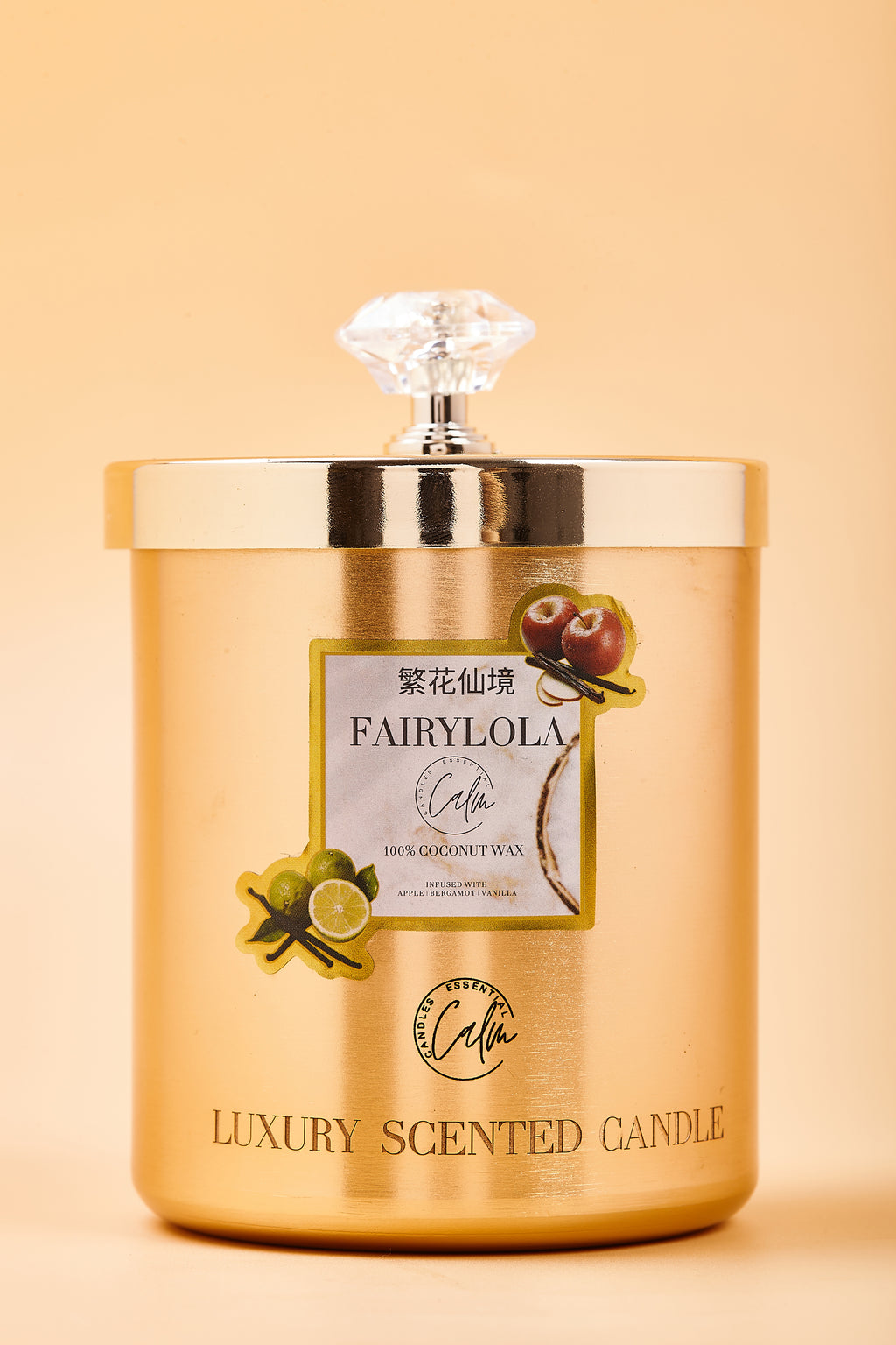 Fairylola Gold Metal Kerzenkollektion | Hergestellt mit Premium Kokoswachs & Kirschholzdocht Bis zu 60+ Stunden Brenndauer - Calm Candles Essential
