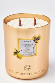 Sandelholz & Zitrone Gold-Metall-Kerzenkollektion | Hergestellt aus hochwertigem Kokosnusswachs & Kirschholzdocht Bis zu 60+ Stunden Brenndauer - Calm Candles Essential
