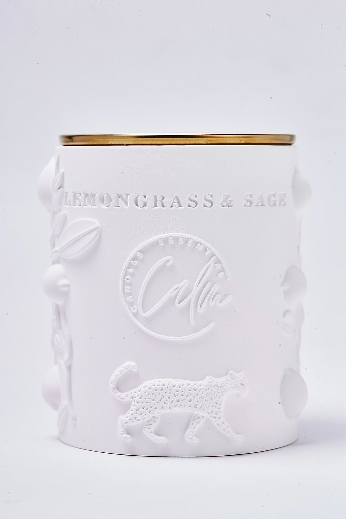Lemongrass & Sage Scented Beeswax Luxury Candle in Porcelain Jar – 8oz Dual Cherry Wooden Wicks – Calm Candles Essential